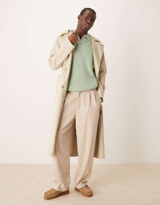 ASOS DESIGN oversized knitted fisherman rib notch neck jumper in sage green, 3 of 4