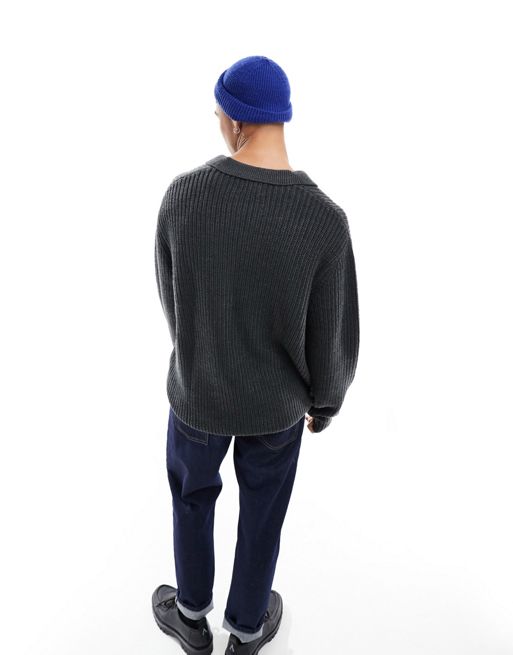 ASOS DESIGN oversized knitted fisherman rib notch neck sweater in