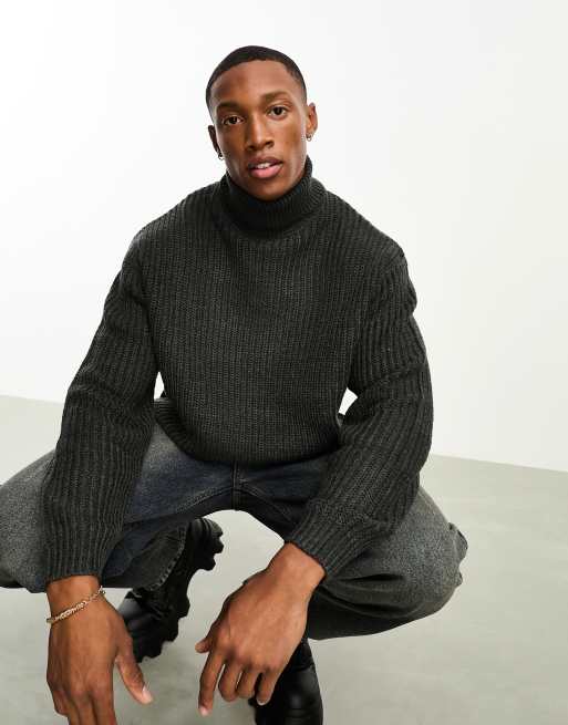 Grey oversized roll store neck jumper