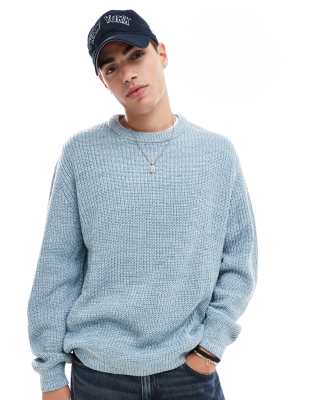 oversized knitted fisherman rib sweater in blue twist