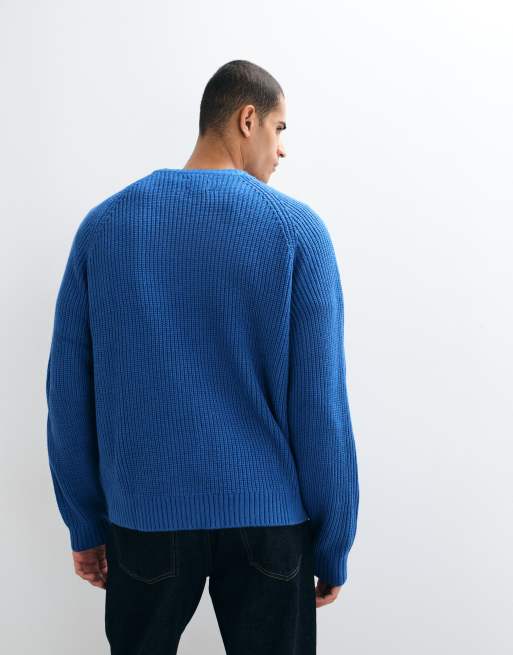 ASOS DESIGN oversized knitted fisherman rib sweater in blue, 5 of 5