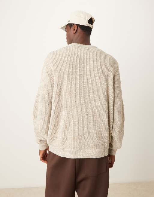 ASOS DESIGN oversized knitted fisherman rib sweater in oatmeal twist, 2 of 4