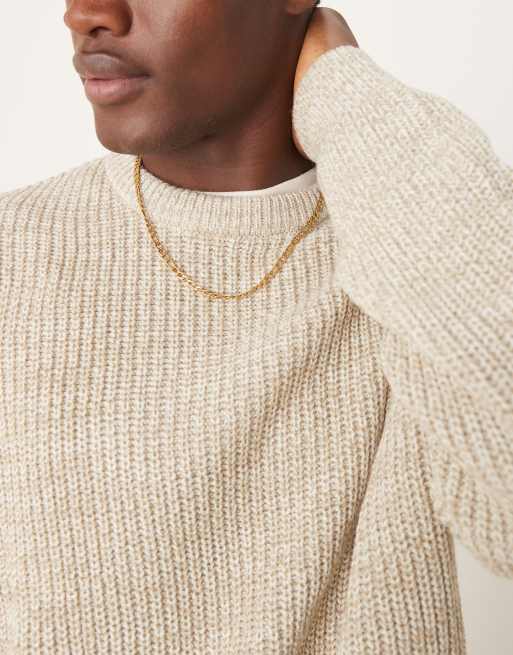 ASOS DESIGN oversized knitted fisherman rib sweater in oatmeal twist, 3 of 4