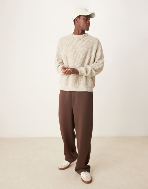 ASOS DESIGN oversized knitted fisherman rib sweater in oatmeal twist, 4 of 4