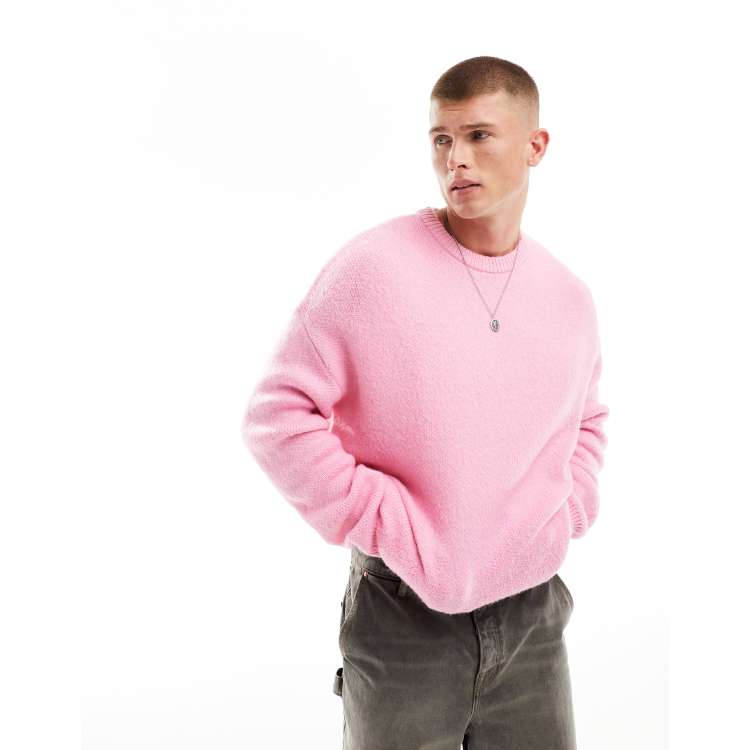 ASOS DESIGN crop sweater in fluffy yarn in pink