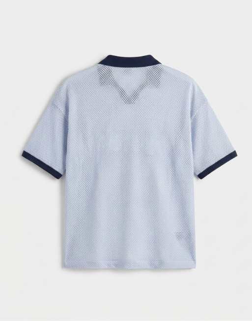 ASOS DESIGN oversized knitted football style notch neck with embroidery detail in blue, 7 of 9