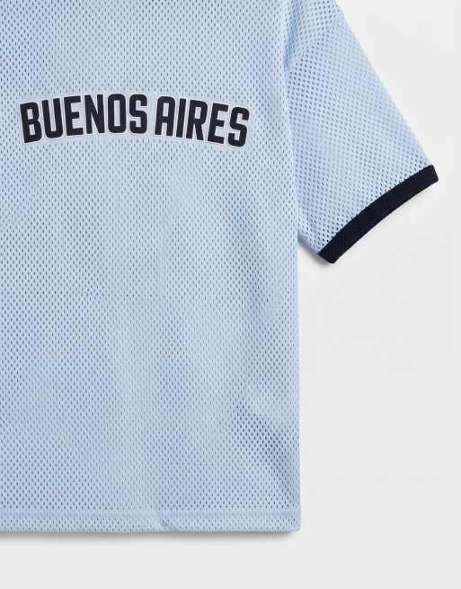 ASOS DESIGN oversized knitted football style notch neck with embroidery detail in blue, 8 of 9