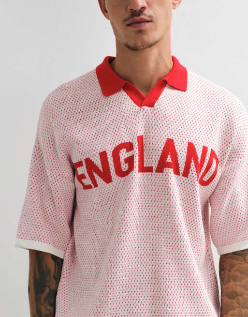 ASOS DESIGN oversized knitted football-style polo with England graphic in white, 2 of 5
