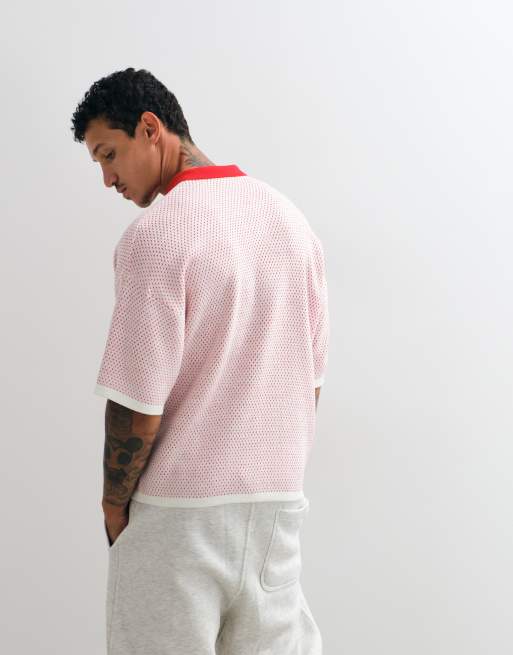 ASOS DESIGN oversized knitted football-style polo with England graphic in white, 5 of 5