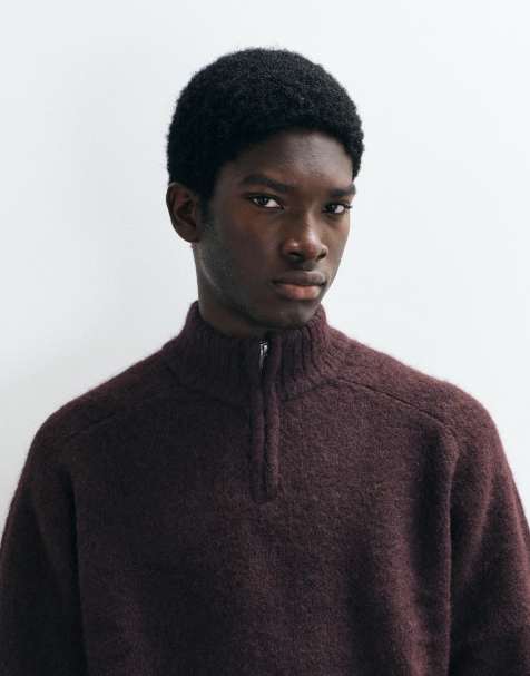ASOS DESIGN oversized knitted funnel jumper in plum - view 1