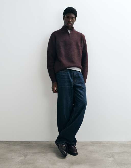 ASOS DESIGN oversized knitted funnel jumper in plum, 2 of 5