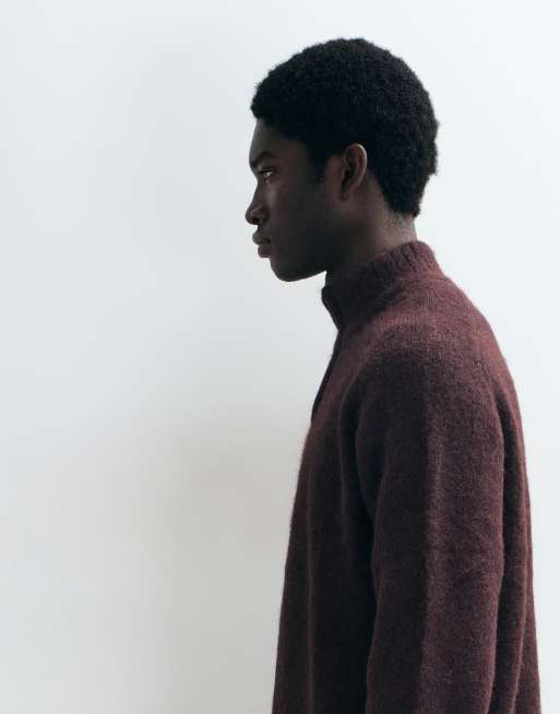 ASOS DESIGN oversized knitted funnel jumper in plum, 5 of 5