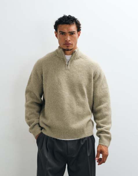 ASOS DESIGN oversized knitted funnel jumper in sage - view 1