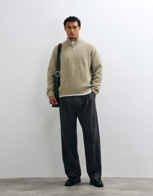 ASOS DESIGN oversized knitted funnel jumper in sage, 2 of 5