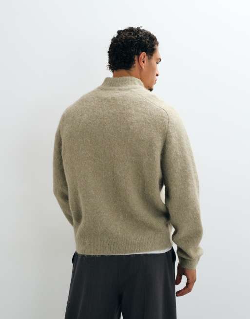 ASOS DESIGN oversized knitted funnel jumper in sage, 3 of 5