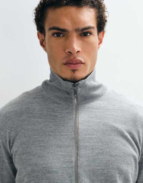 ASOS DESIGN oversized knitted funnel neck cardigan in grey - view 1