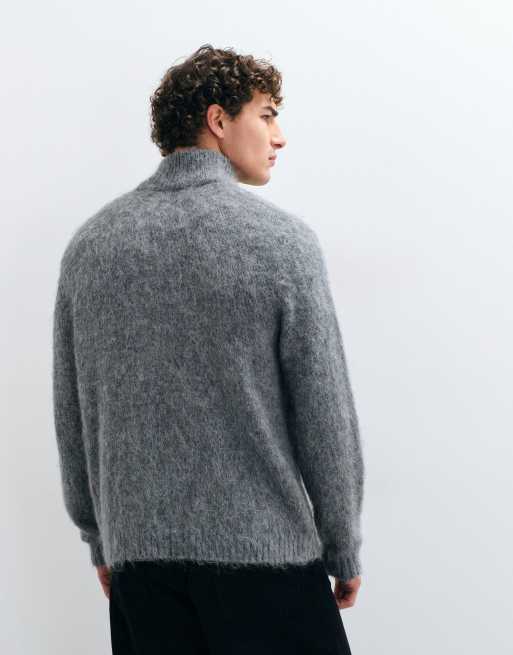 ASOS DESIGN oversized knitted half zip jumper in light grey, 4 of 5