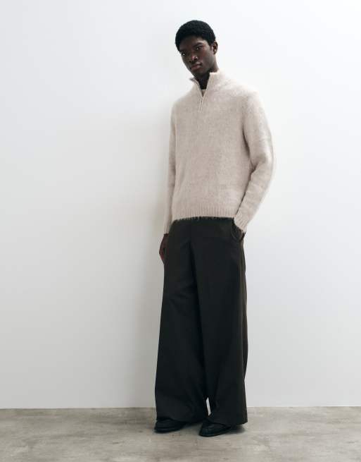 ASOS DESIGN oversized knitted half zip sweater in light stone, 2 of 5