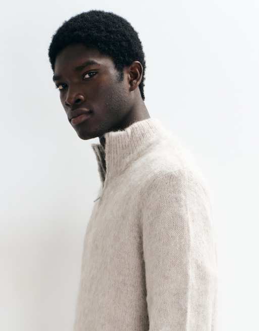 ASOS DESIGN oversized knitted half zip sweater in light stone, 4 of 5