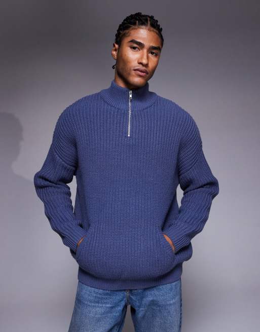  ASOS DESIGN oversized knitted half zip sweater in navy 