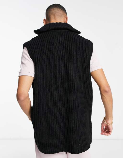 ASOS DESIGN oversized knitted half zip sweater vest in black