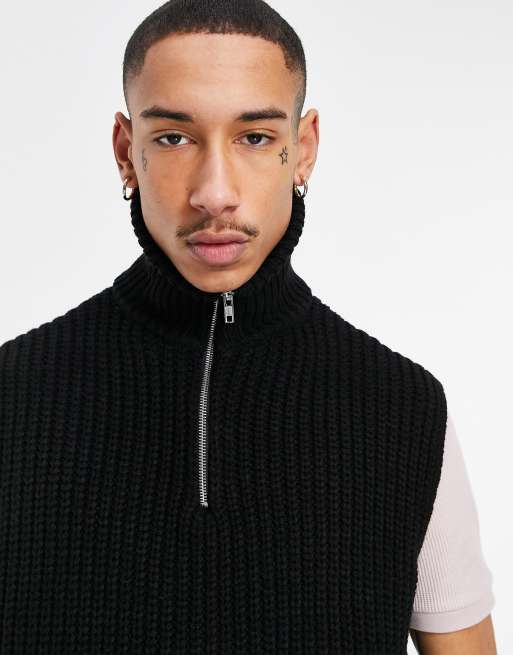 ASOS DESIGN oversized knitted half zip sweater vest in black