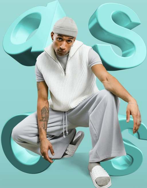 ASOS DESIGN oversized knitted half zip sweater vest in white ASOS