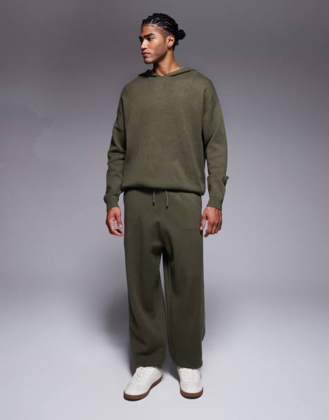 ASOS DESIGN oversized knitted hoodie and joggers co-ord in khaki - view 1