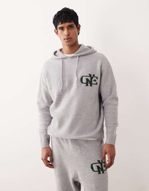 ASOS DESIGN oversized knitted hoodie and trackies set with NYC print in grey, 2 of 3
