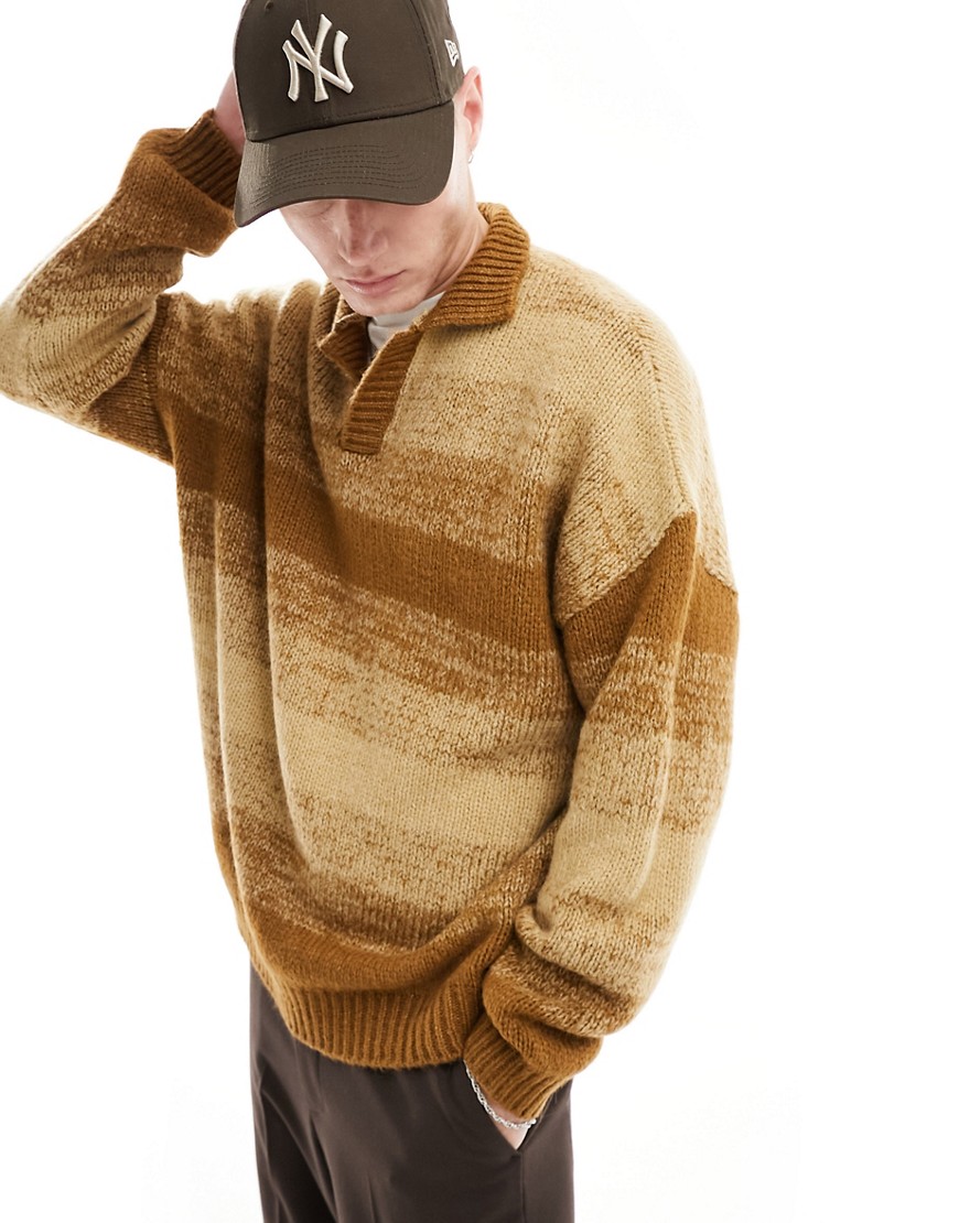 ASOS DESIGN oversized knitted jumper in brown ombre with notch neck-Neutral