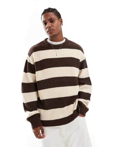ASOS DESIGN oversized knitted jumper in brown stripe - view 1
