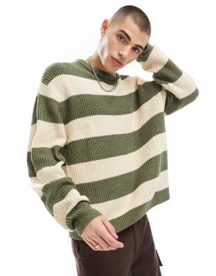 ASOS DESIGN ASOS DESIGN oversized knitted jumper in khaki stripe-Green