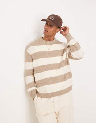 ASOS DESIGN ASOS DESIGN oversized knitted jumper in stone and ecru stripe-Neutral