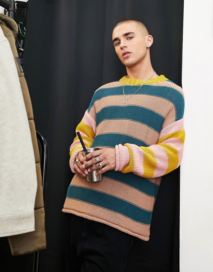 ASOS DESIGN oversized knitted jumper in stripe-Multi
