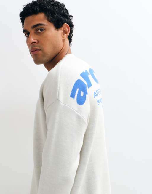 ASOS DESIGN oversized knitted jumper with archives back print in ecru, 4 of 5
