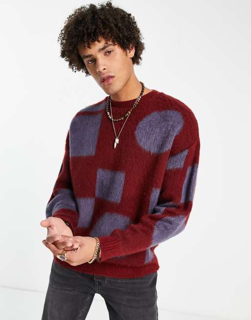 ASOS DESIGN oversized knitted jumper with block print in red | ASOS