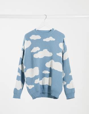 ASOS DESIGN oversized knit sweater with cloud design in light gray