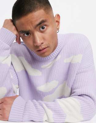 ASOS DESIGN oversized knitted jumper with cloud design in lilac - ASOS Price Checker