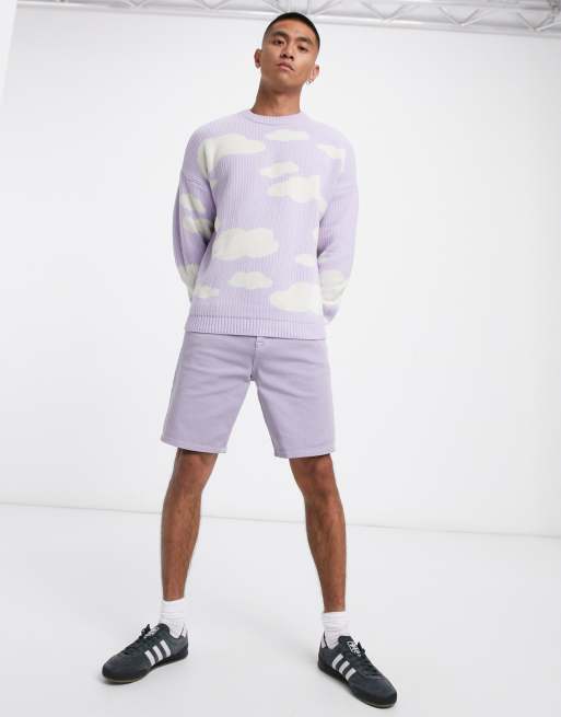 ASOS Knitted Oversized Jumper With Cloud Landscape Pattern in Blue