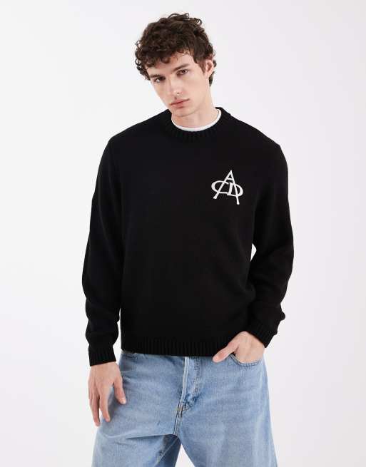 ASOS DESIGN oversized knitted jumper with embroidery in black, 2 of 5