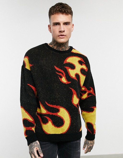 ASOS DESIGN oversized knitted jumper with flame design