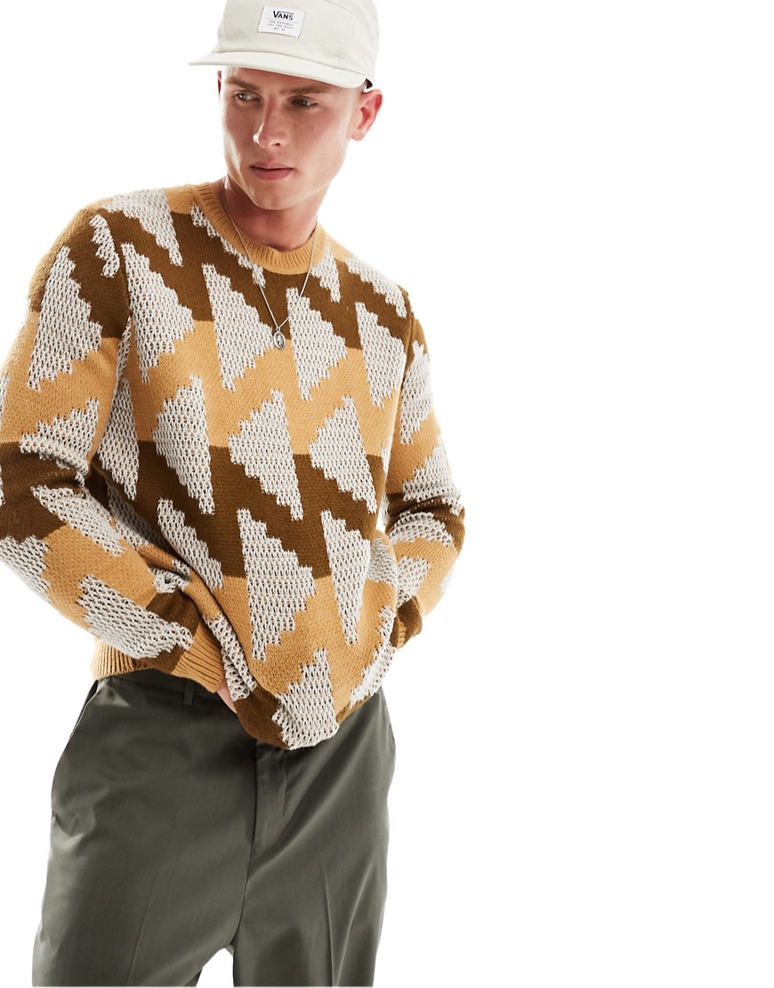 ASOS DESIGN oversized knitted jumper with geometric print in stone-Neutral