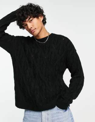 ASOS DESIGN oversized knitted jumper with laddering detail in black  - ASOS Price Checker