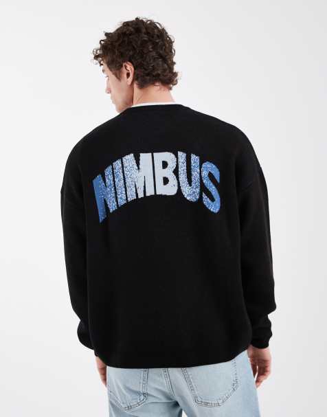 ASOS DESIGN oversized knitted jumper with NIMBUS graphic in black
