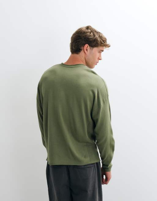 ASOS DESIGN oversized knitted jumper with panel detail in khaki, 5 of 5