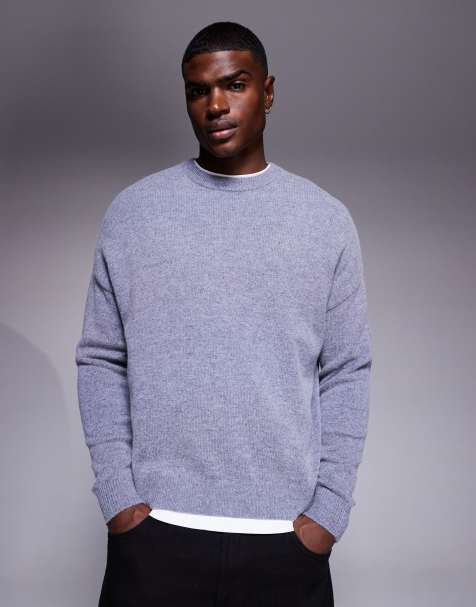 ASOS DESIGN oversized knitted lambswool crew neck jumper in grey marl - view 1