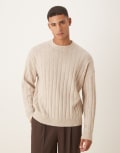 [ASOS DESIGN] ASOS DESIGN oversized knitted lambswool rib crew neck jumper in beige marl-Neutral XL Beige Marl