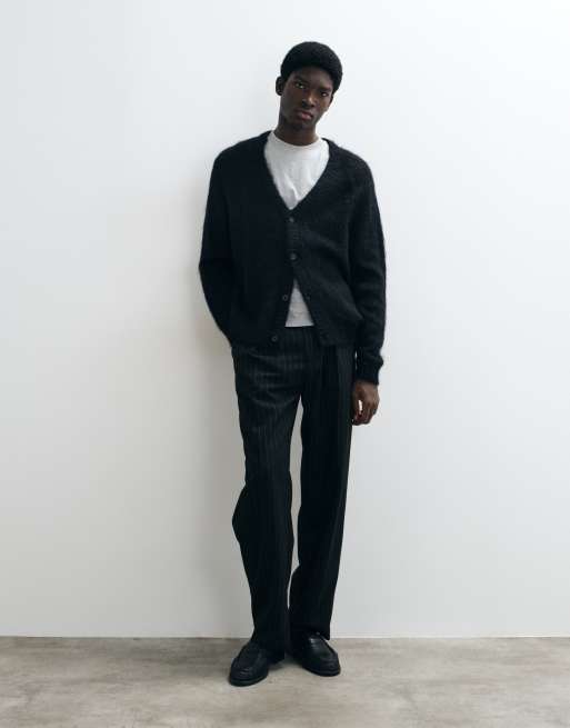 ASOS DESIGN oversized knitted mohair cardigan in black, 3 of 5