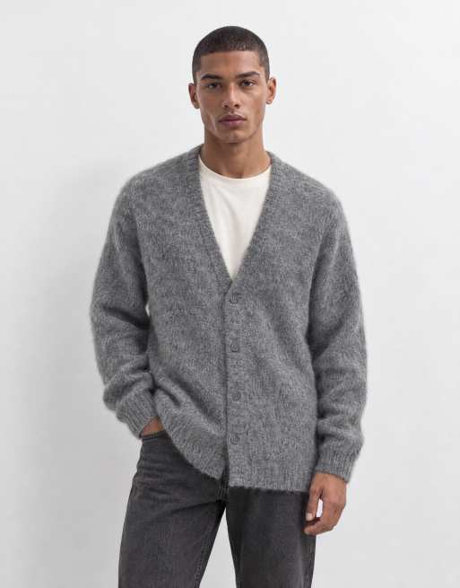 ASOS DESIGN oversized knitted mohair cardigan in grey, 8 of 9