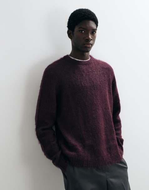 ASOS DESIGN oversized knitted mohair jumper in burgundy - view 1